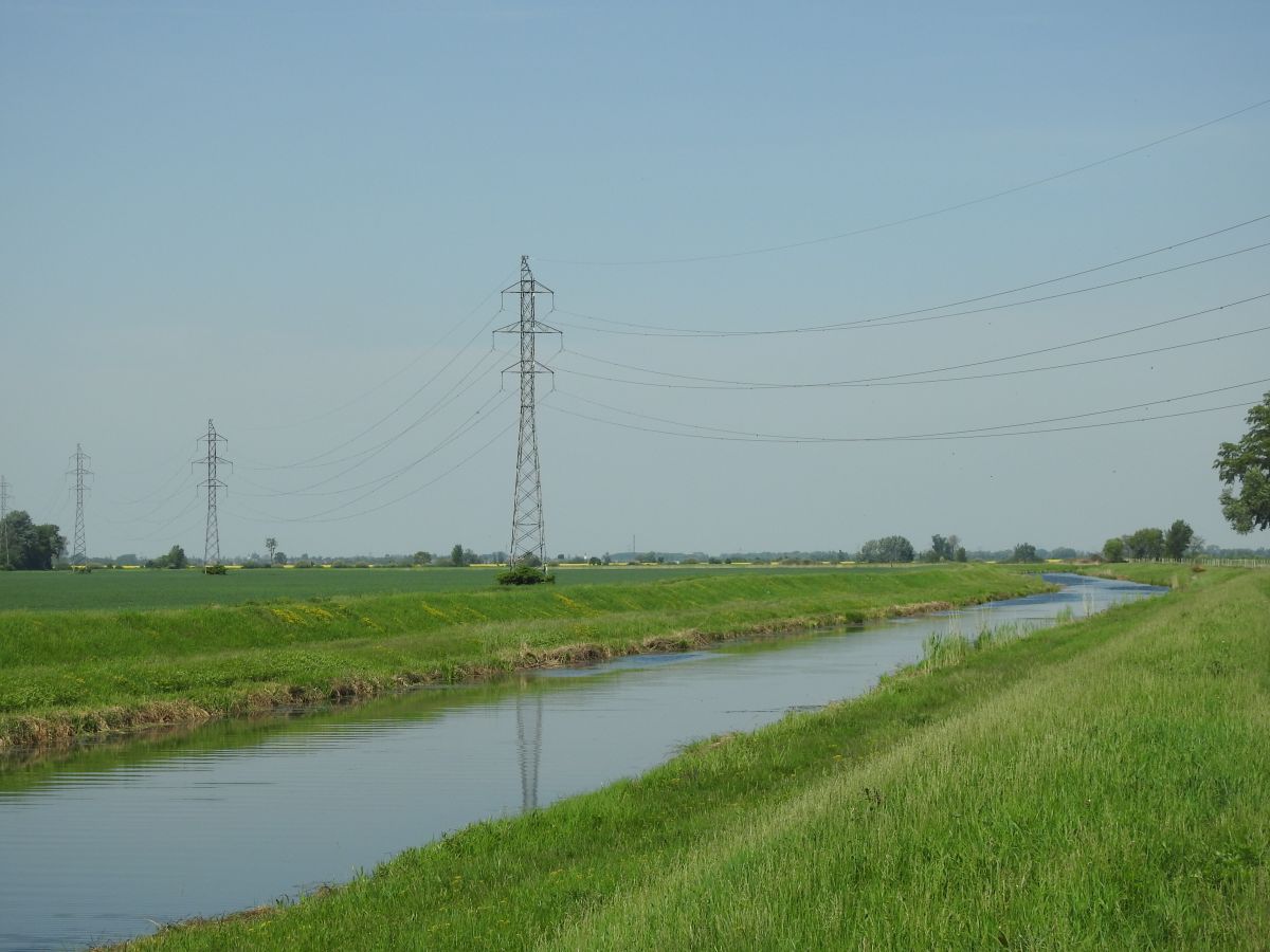 Power lines over the Danube canal in Slovakia